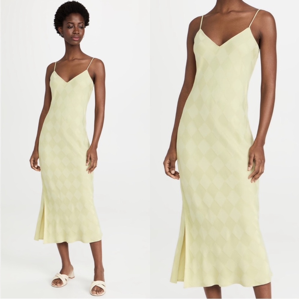 Pistola Mari V Neck Slip Dress in Citron Grid Women’s Size Small
